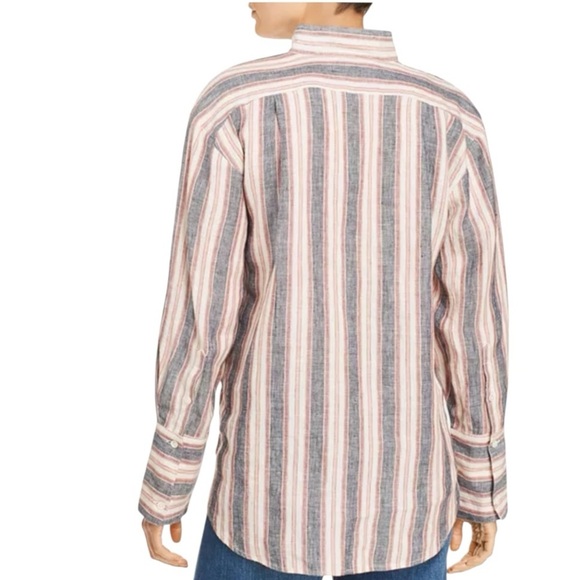 Frame Linen Striped Bib Long Sleeve Shirt Natural Multi Medium - Picture 2 of 13